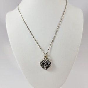 925 Sterling Marcasite Italian Heart Necklace